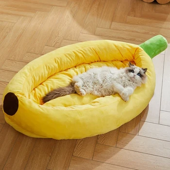 Leglo za psa u obliku banana, tepih za mačke, zimi toplo Izmjenjivi Моющийся torbica, luksuzni krevet za mačke za male srednje velike pse CW26