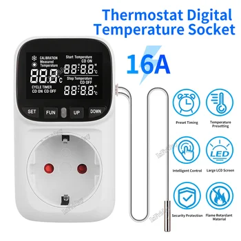 16A termostat 220V, Digitalni regulator temperature, Izlaz senzora s timerom, Grijanje Hlađenje za akvakulturu