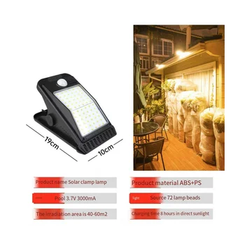 72LED Solarni pvc lampa IP65 s vodootporan senzor ljudskog tijela, zidne lampe, vrtne svjetiljke za vanjsku vrta i terase, bijela