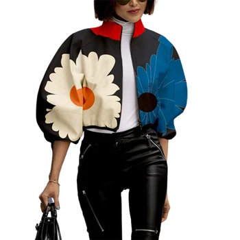 Uoozee/ elegantne Ženske jakne kontrastne boje s cvjetnim ispis i rol-bar, proljeće-ljeto casual odjeća za izlazak na svjetlo za žene