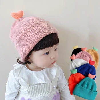 Korejski dječje kapa sa dragim сердечком, zimske Tople kape za mlađe dječake i djevojčice, soft monotono вязаная kapa za djecu, hauba 모자