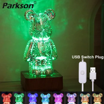 3D LED Vatromet Lampa Medvjed noćno svjetlo USB Zatamnjen Projektor Šarene Ambijent Dnevni boravak Spavaća soba Stol Decora Rasvjeta Poklon