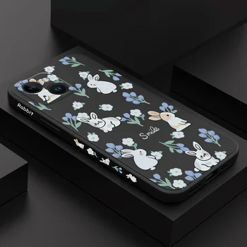 Torbica za telefon Rabbit Blue Flower Za iPhone 15 14 13 12 11 X XS XR SE2 SE2020 8 7 6 6S Plus Pro Max Mini Silikonska Torbica