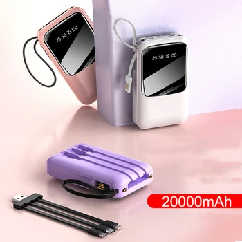 20000 mah Mini-bank napajanje Ugrađeni kabel Prijenosni punjač Vanjska baterija Powerbank za iPhone 15 Samsung S23 Huawei Xiaomi