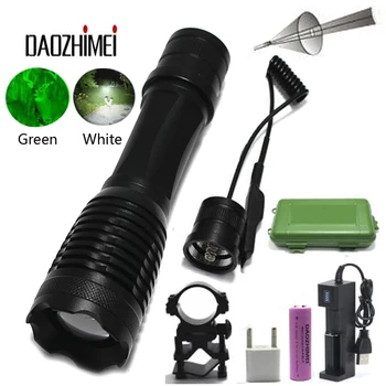 Taktički Skalabilne zelena svjetiljka s led pozadinskim osvjetljenjem za lov, optički ciljnik, Gospodara fenjer + Baterija 18650 + Nosač + USB punjač + kutija