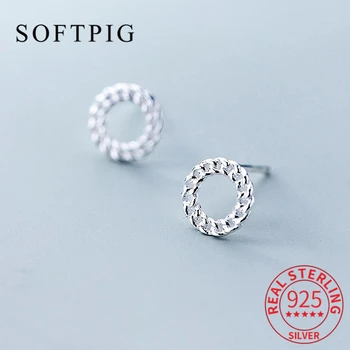 SOFTPIG, prirodni srebro S925 Uzorka, geometrijski okrugle naušnice-roze za moderne žene, klasični gurmanske nakit, nakit минималистичная