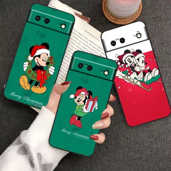 Božićni Mickey i Minnie Slatka šok-dokaz Torbica za Google Pixel 8 7 7A 6A 6 Pro 5G Crna Torbica Za Telefon U obliku Školjke Meko Sjedalo