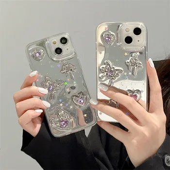 Mirror lice leptir s šareni бриллиантовым sjaj Torbicu za iPhone 14 13 12 11 Pro Max 14 13 12