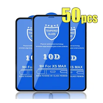 10/20/50шт 10D Kaljeno Staklo S Punim Ljepilom 9H Premium Zaštitna Folija Za Ekran za iPhone 14 Pro Max 13 12 11 XS XR X 8 7 6 Plus