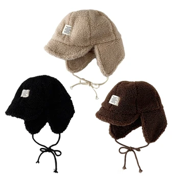 Stilski dječje topla kapa-ушанка od ovčje vune, modni ravnici kape s nadstrešnica i mekim polja, povez za glavu
