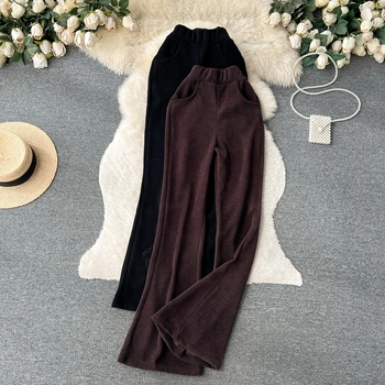 Ženske Čvrste hlače-zvono dno s visokim strukom, široke hlače, Korejski moda, Elegantan Svakodnevni Vintage Jesensko-zimski Vrt odijevanje