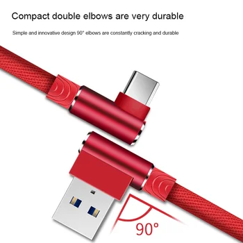 Najlon USB kabel C, brzi punjač za 90 stupnjeva, USB kabel Type C za mobilni telefon Oneplus Xiaomi Mi8 Samsung Galaxy S10 Plus, USB kabel-C