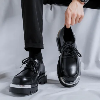 Muška Poslovna Službena Radna obuća, Cipele, derbi na platformi, Gospodo oxfords, Kožna Casual cipele na masivnim potpetice, od manekenske cipele čipka-up.