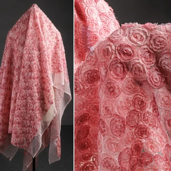 Mrežaste tkanine Roza ruža za haljine Modne dizajnerske odjeće na veliko za šivanje odjeće svoje ruke Na метрам od poliestera