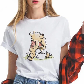 Slatka majica sa estetskim po cijeloj površini Disney Pooh Bear, ženska t-shirt s cartoonish uzorkom Kawaii Harajuku Ropa Mujer, Ljetna urbana casual košulje, t-majice