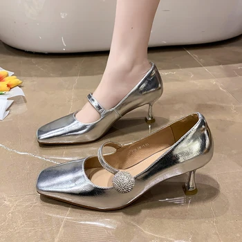 Nova ženska obuća, cipele-brod Mary Jane, luksuzni brand, udobne i elegantne ženske cipele na visoku petu sa štrasom, proljeće-ljeto, ženske cipele na visoku petu