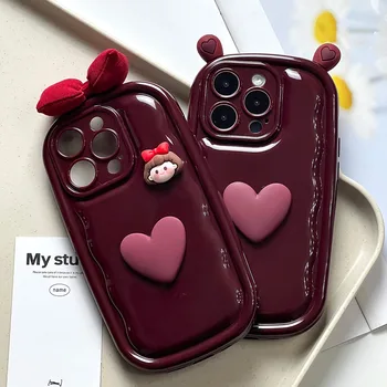 Slatko Valovita Rub Crtani 3D Srce Djevojka Luk Uho Mekana Torbica Za iPhone 15 Pro Max 14 13 12 11 Pro X XR XSMax Zaštitni Poklopac Objektiva