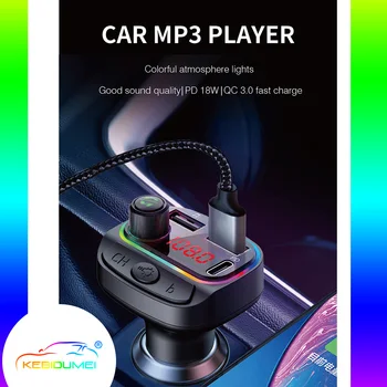 Bluetooth FM odašiljač za vozila, brzi punjač 3.1 A Type-C, 7 boja, Uređaj s pozadinskim osvjetljenjem, MP3 player C15, Crna