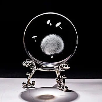 Kristalna 3D Loptu s laserski Ugraviran u obliku Maslačak Maleni Stakleni Globus Opseg Home Dekorativni Ukras Zanatske Darove Figuras De Cristal