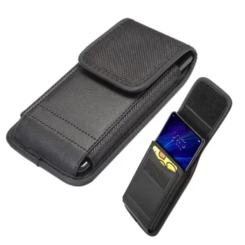 Za Nokia C5 Endi (2020) kožni držač za kartice, vertikalni torbica za pojas od najlona dizajna-crna