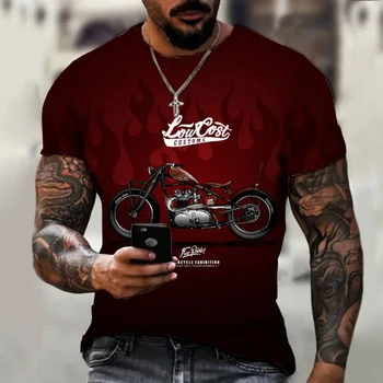 Vintage muška majica s 3D ispis motocikla, košulja kratkih rukava, muška ulica moda majica, muška odjeća Оверсайз, summer top s okruglog izreza