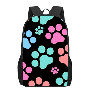 Školski ruksak s otisak pseći šape za dječake i djevojčice, mlade, Dječje torba za knjige, svakodnevne studentske školske torbe velikog kapaciteta, 16 cm