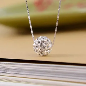 S925 čisto (eng. sterling) srebro Dijamant Cirkonij 10 mm Loptu Privjesak Ogrlica Kutija Lanac Vjenčanje luksuzni nakit Ponuda besplatna dostava