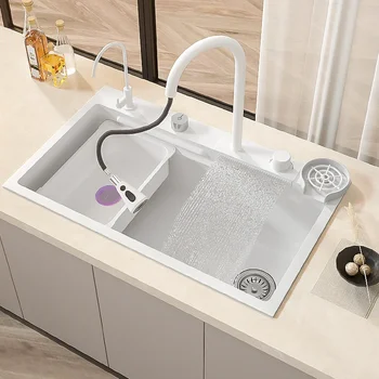 Sudoper s vodopada Bijela Velika однощелевая sudoper od nehrđajućeg čelika Nano 304, s водопадным slavine za kuhinju