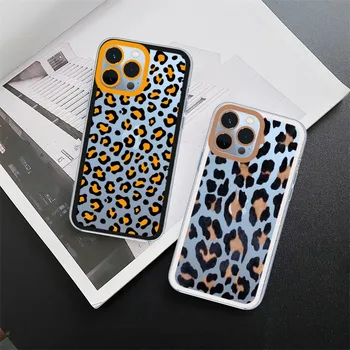 Luksuzna torbica za telefon s леопардовым po cijeloj površini za iPhone 11 12 Mini 13 14 15 Pro Max u prozirnim kućištu