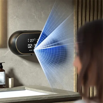 Zidni beskontaktni automatski dozator pjene za sapun, Prikaz vremena i temperature, Punjenje preko USB-a, Automatski indukcijski dozator tekućeg sapuna
