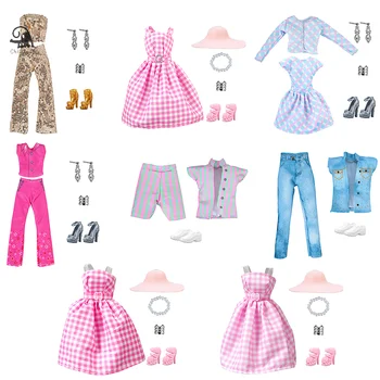 odjeća za lutke duljine 30 cm, 11 cm, checkered haljina, top sa šljokicama, Hlače, Pribor za odjeću na pruge, igračke za djevojčice u poklon