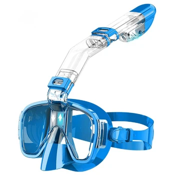 2X Maska za ronjenje, set sklopive maske za ronjenje sa sustavom suhog vrha i nosačem za kamere, opremu za ronjenje sa zaštitom od zamagljivanja-plava