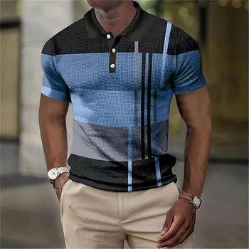 2023 Nova muška polo majica s 3D ispis u vertikalnu traku, kvalitetna muška odjeća, ljetni svakodnevne ulične cool majice sa kratkim rukavima