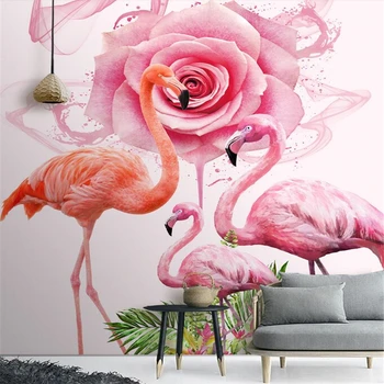 Pozadina na red Beibehang HD ručno oslikani zidovi dnevnog boravka s romantičnim ružom i flamingo, ukrasnih slika je 3D pozadina