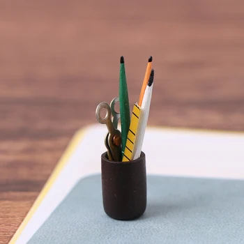 1 komplet Minijaturni držač za olovke u kući lutka s карандашной metar i škare za uređenje dollhouse