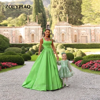 Zelena elegantan атласное duga haljina za prom trapeznog oblika 2023, luksuzno loptu haljina bez naramenica, ženske večernje haljine za zabave, Vestidos
