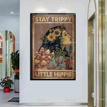 Retro poster Stay Trippy Little Hippie, Print, U stilu Hipi, Platnu, Grafike Za Joge, Wall Art Yoga, Dekor Za Meditaciju, Kućni Dekor