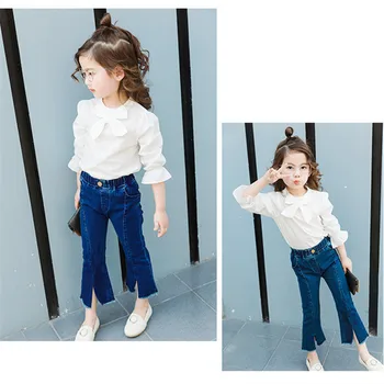 Nove proljetne traperice za djevojčice u korejskom stilu, dječji traper hlače srednje duljine s velikom gumenom trakom, modni univerzalne dječje hlače-клеши