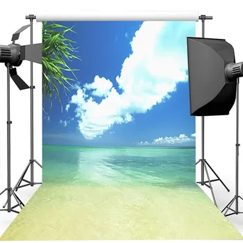  Ambijent za odmor na plaži, Ljeti more, Fotografije na Sunčanoj plaži, Plavo nebo, Bijeli oblaci, pozadina za studijske foto-studio