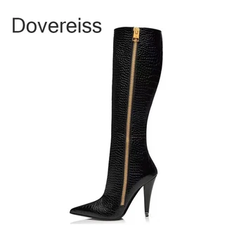 Ženske cipele Dovereiss 2023, Nove zimske trendy čizme s oštrim vrhom na masivnim potpetice, čizme do koljena s oštrim vrhom, velike dimenzije 44 45 46