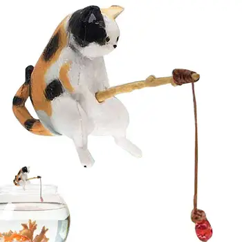 Model je Figurica Mačke Prijenosni Mačka Ribolov Toys Model Životinja Mačka Стауэс Umjetnička Skulptura Od Smole DIY Akvarij Figurica Mačke Svijetle Oblike