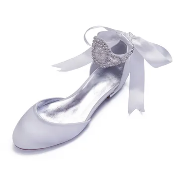 Svadbene cipele na ravne cipele sa štrasom za mladenku, maturalnu večer s okruglim vrhom, formalno vjenčanje college, ženske sandale ravnim cipelama