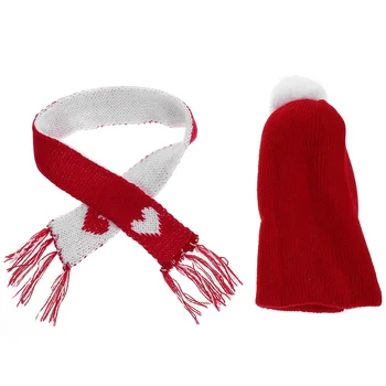 Dječji 20 cm džemper, šal, kapa, Božićni mini-snjegović (crveno + šal s ljubavlju) (20 cm), 2 kom. pređe