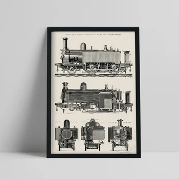 Plakat s паровозом u retro stilu, dizajn lokomotive i njegovih odjeljaka, grafike, dekoracija za dom u dnevnoj sobi, poklon za dječaka na игрушечном vlakom.
