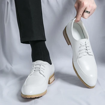 Crne, Bijele Muške Cipele-Oxfords čipka-up S okruglim vrhom Od Lakirane Kože, Poslovni Gospodo Modeliranje Večernje Cipele, Veličina 38-46, Casual cipele
