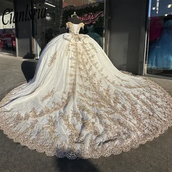 Luksuzni Bujne haljine sa šampanjcem 2023 godine Sa zlatnom čipkom aplikacija Za slatka princeza na Dan rođenja 15-16 godina