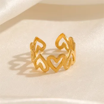 ANENJERY Prsten s šuplje srce od nehrđajućeg čelika 316L za žene, Otvoreno Podesiv prsten, Dar za zurke, Najverovatnije festival