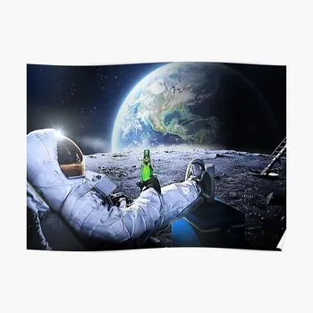 Astronaut Na Mjesecu S Pivom Hq Qua Plakat Moderan Smiješno Vintage Dekor Slikarstvo Zid Sobe Početna Slika Ispis Freska Bez Okvira