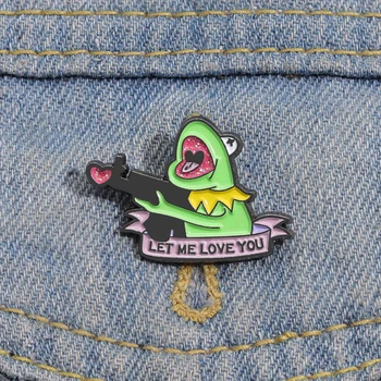 XEDZ Kreativno broš s emajlom u obliku Žabe, Ljubavni pištolj, molim te, Dopusti mi da te volim, Kućica za ovratnik, Metal ikona u obliku žabe, Punk-Igle, Nakit i Pribor, Pokloni