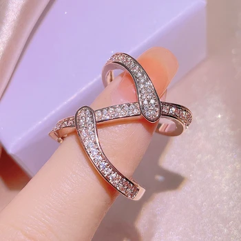 Creative moda, inlay, ААААА, cirkon, rose gold, микроцепочка, geometrijski prsten za žene, fin sjajni nakit od srebra 925 sterling.